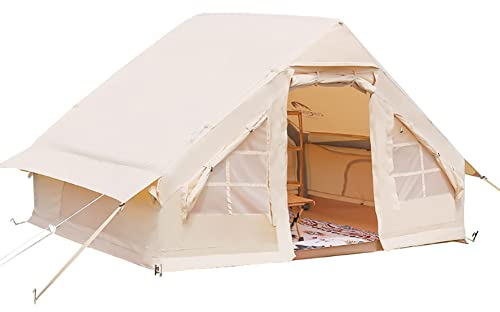 Aufblasbares Glamping-Zelt, Familienzelt für 3–5 Personen, 4-Jahreszeiten-wasserdichtes, winddichtes, großes Luftzelt mit Luftpumpe und Tragetasche, für Outdoor, Camping, Wandern, Bergsteigen