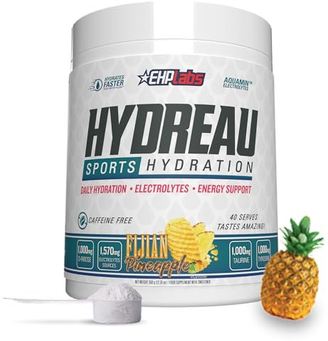 EHP Labs Hydreau Electrolytes Powder No Sugar - Hydration Powder for Endurance & Energy - for Men & Women - Sugar Free Electrolytes - (40 Serves, Fijian Pineapple)