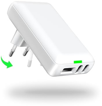 WUKUR Caricatore USB Piatto da 20W Presa USB C, Caricabatterie da muro Spina Piatta Salvaspazio 3 porte per iPhone, iPad, Samsung