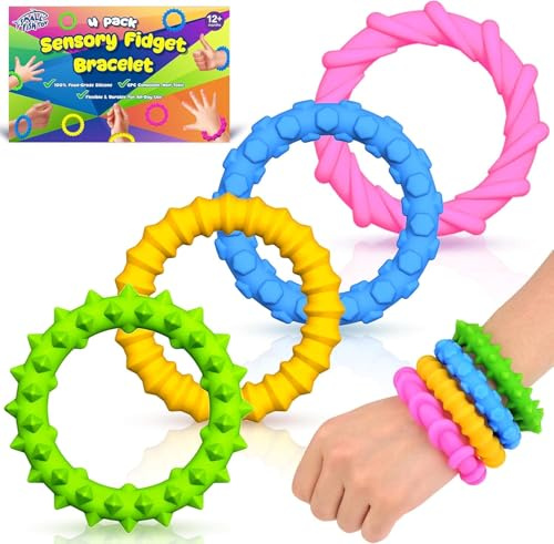 Sensory Fidget Toys Kids Teens:4pcs Sensory Bracelet Calming Autism Toy | Quiet Fidgets & Texture Anxiety Toys for Classroom Prizes, Gifts Christmas Stocking Stuffers for Kids