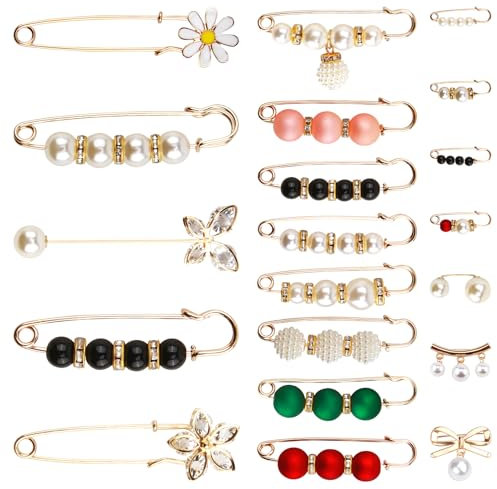 20 Pièces Broche Élégante Fausses Perles, Épingle Sécurité Clips pour Femmes Pull Col Châle Cardigan Echarpe - Cadeaux pour Saint Valentin Anniversaires