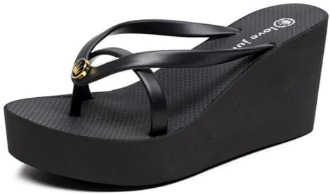 TangDao Tongs à Talon Compensé Plateforme Femme Babouches de Plage Été Pantoufles pour Femmes EU 41 Noir