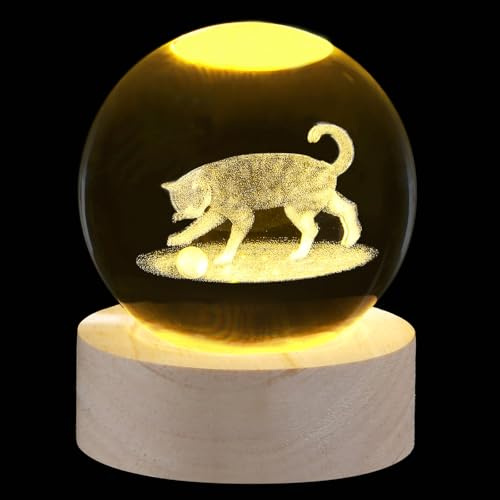 SAHOOTTIE 60mm 3D Cat Crystal Ball Paperweight Cat Gifts for Women Glass Ball Cat Ornaments Cat Memorial Gifts Cat Themed Gifts Cute Cat Gifts Cute Bedroom Decor-A