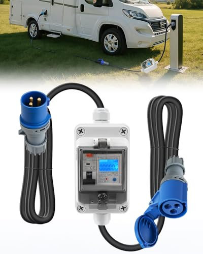 SUPAREE 230V 16A Contatore Elettrico Mobile Misuratore Contatore di Corrente Digitale Contatore Energia Elettrica Per Camper con Spina CEE RCBO e Reset IP67 per Veicoli Elettrici Case