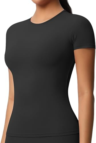 JTSONN T-Shirt Sport Femme Manches Courtes Haut Respirant Shirt Fonctionnel col Rond Shirt de Course Compression Yoga Gym Top pour l'entraînement Running Fitness