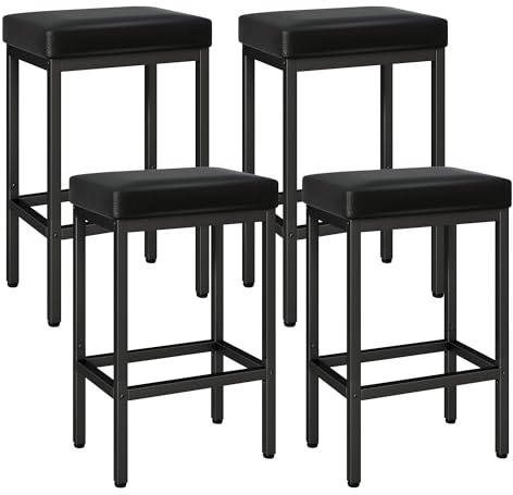 YMYNY 66cm Bar Stools Set of 4 - PU Leather Breakfast Bar Stools, HBS513B-2 | Modern Kitchen Bar Stools Set of 4 - Black Breakfast Barstools - Kitchen Island Chairs Stools for Kitchen Counter