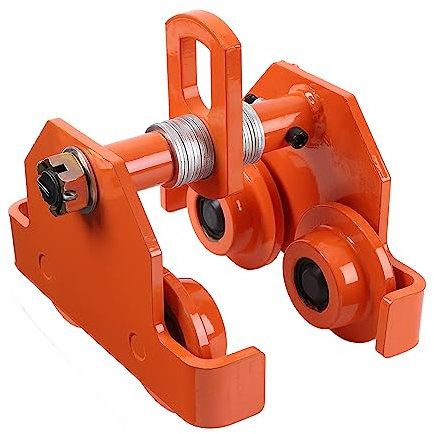 Carro manual resistente para polipasto eléctrico, capacidad de 4400 libras con ruedas dobles ajustables, ideal para manipulación industrial de materiales