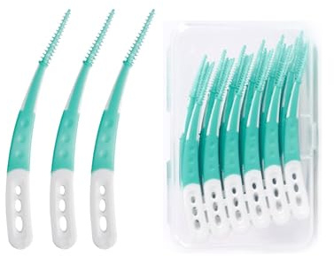 60 Pièces Bâtonnet Interdentaires, Bâton de Fil Dentaire Portable, Soft Silicone Brosse à Dents Conception Incurvée Fil Dentaire Bâtonnets de Nettoyage pour Hygiène Bucco-dentaire Adultes Enfants(Vert
