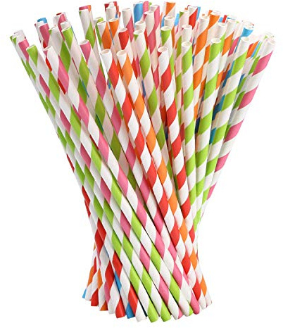 Vicloon 100 Cannucce Carta Colorate per Compleanno, 5 Colori Cannucce Cocktail Cannucce Colorate per Matrimoni, Natale,Docce Bambino, Celebrazioni e Feste