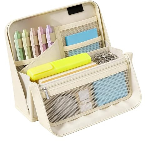 Grande trousse à crayons – Conteneur de transport spacieux en tissu format vertical, support pour instrument d'écriture multi-sections, système d'allocation de papeterie structuré, concept