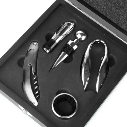 bar@drinkstuff The Wine Connoisseur's Accessories Gift Set with Waiters Friend Corkscrew, Wine Collar, Foil Cutter, Bottle Stopper & Pourer in Gift Box Wine Set, Wine Tools Set