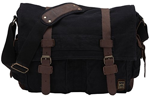 Berchirly Vintage Military Herren Canvas Messenger Bag für 13,3-17 Zoll Laptop, vintage black, M-13.3, Vintage-Stil