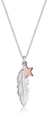 Elli Halskette Damen Feder Stern Anhänger Bi-Color in 925 Sterling Silber