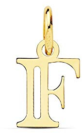 Colgante oro 18k letra F mayúscula 11mm. doble tira calada lisa