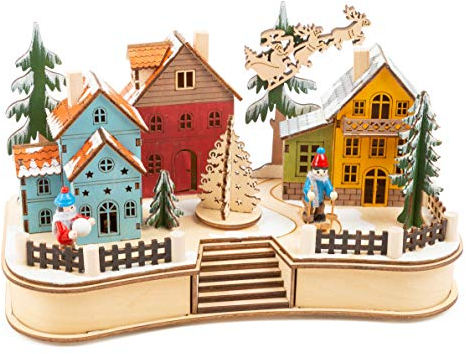 Small Foot 11391 Lampada Villaggio natalizio, in legno, paesaggio invernale con illuminazione