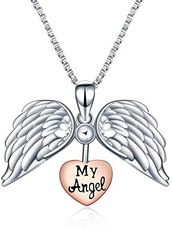 YFN Sterling Silver Heart Angel Wings Locket My Angel Necklace Guardian Angel Jewelry Gifts for Women