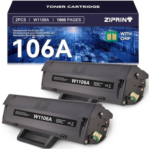 ZIPRINT Toner 106A Compatibile per HP 106A W1106A per HP Laser MFP 137fnw 137fwg MFP 135w 135wg 135a 135r 107w 107a 107r (2 Nero)