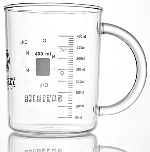 GLASKEY Bicchieri Caffè Vetro alla Caffeina,Tazza alla Caffeina Borosilicato da 500ml,Tazze da Caffè Fresche con Manico,Tazza per Chimica,Novità Chimica Scienza Regali per insegnanti per donne uomini