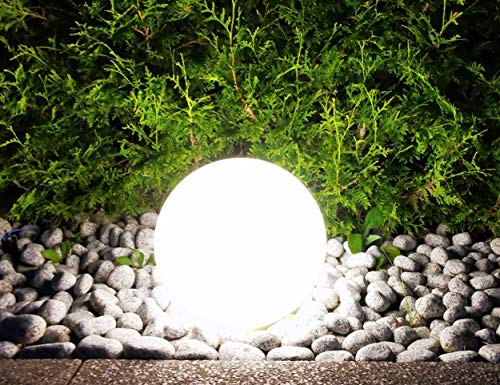 Trango Boule de Jardin IP65 250G de 25cm de diamètre en Aspect Pierre Granit *Nature* avec câble d'alimentation IP44 d'environ 5M & 1x Prise E27 Lampe de Jardin, Boule Lumineuse, éclairage extérieur
