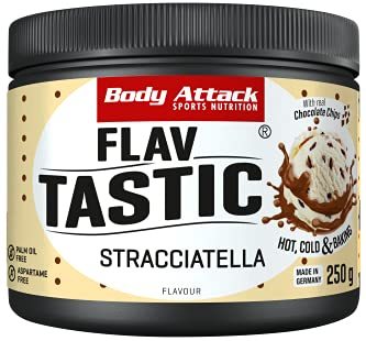 Body Attack Flavattack - Stracciatella - 250 g, nur 9 kcal/Portion - Intensives Flavour Pulver für Müsli, Rice Pudding, Haferflocken, Drinks etc. - Geschmackspulver ohne Palmöl, Aspartam, Gluten