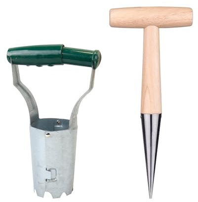 Hahhhha Lot de 2 outils de plantation de bulbes à long manche avec plantoir, pour jardin, fleurs, légumes, semis, pot de plantation