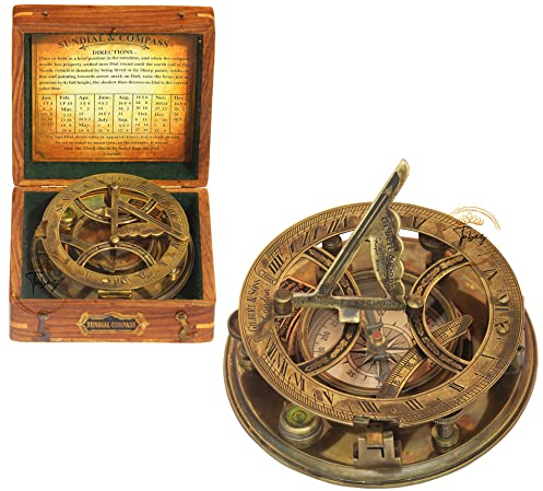 12,7 cm großer Steampunk-Sonnenuhr-Kompass – hochwertiger, perfekt kalibrierter großer Messing-Kompass im nautischen antiken Vintage-Stil mit Holzbox, Geburtstagsgeschenke, Dankeschön,