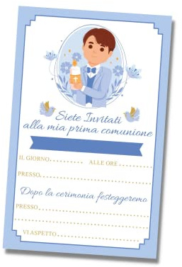 PRINTSERVIS 20 Biglietti Inviti Festa della prima Prima Comunione bimbo/bimba, Grafica a Scelta, personalizzabili con Nome, Data e Luogo (Bimbo Cappelli Castani)