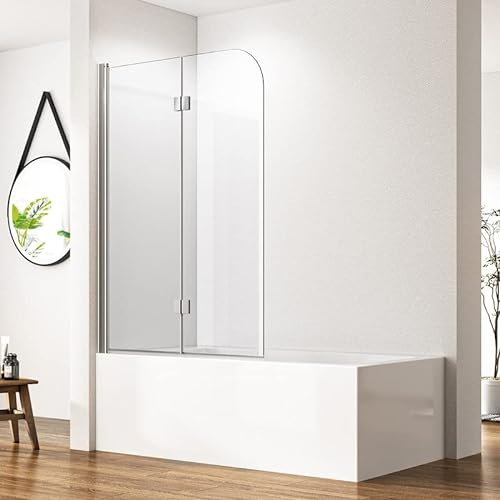 Duschwand für Badewanne 110x140cm 2-teilig Glas Faltbar Duschabtrennung Badewanne, Goezes 110cm Duschtrennwand Badewannenwand Glastrennwand aus 6mm ESG Nano Sicherheitsglas