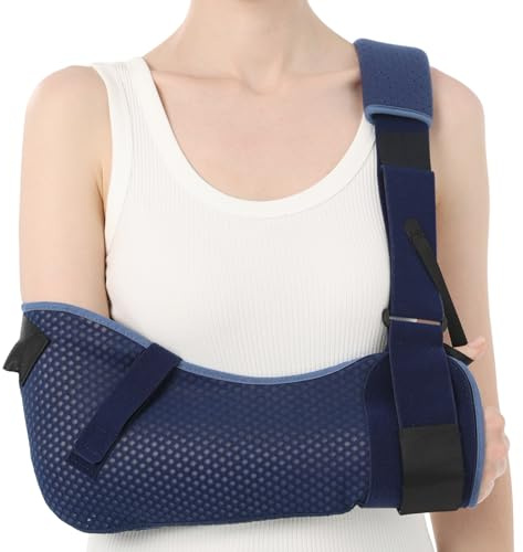 Velpeau Arm Sling Shoulder Immobilizer with Waist Strap, Ventilated & Breathable Design, Arm Support Brace for Shoulder, Rotator Cuff, Elbow, Hand injury (Mesh Version, Blue, Right, L: Bust 40-51″)