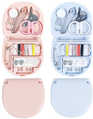 2 Pezzi Mini Kit Da Cucito Da Viaggio Kit Da Cucito Portatili Scatola Kit Ago e Filo Pinzette, Forbici, Fili, Aghi, Graffette, Fibbie, Fili, Per Viaggi All'Aperto Uso In Emergenza