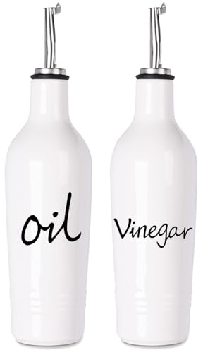 HAOTOP 13 OZ Ceramic Oil and Vinegar Dispenser Bottle Set (White)
