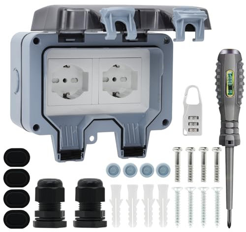 Prese da esterno prese impermeabile IP66, prese da parete per ambienti umidi contatto di protezione da parete prese da giardino resistente alla polvere (JYEDE-12IT)