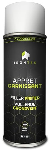 Apprêt Garnissant Spray Noir | IRONTEK | 500ml | Filler Primer Haute Opacité | Application Directe Métal, Plastique, Aluminium | Ponçage Facile, Séchage Rapide | Réparation Carrosserie, Finition Lisse