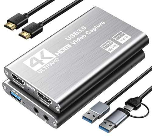 Video Capture Card, USB 3.0 Capture Card 4K HDMI Loop-Out, 1080P 60FPS/2K 30FPS Video Game Capture für PS5/Switch/Kamera/PC