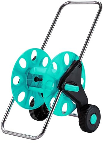 Enrouleur de tuyau d'arrosage chariot de 5 à 50 m pour tuyau de 1,27 cm, enroulement anti-torsion avec 2 roues pour arrosage de jardin, pelouse, terrasse, voiture, nettoyage extérieur (chariot vert)