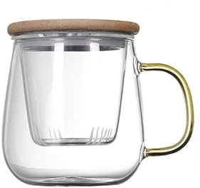 Anseom Tea & Glass Lid & Strainer 500 ml, All-in-One Tea Glasses with Handle, Borosilicate Heat Resistant Drinking Cups
