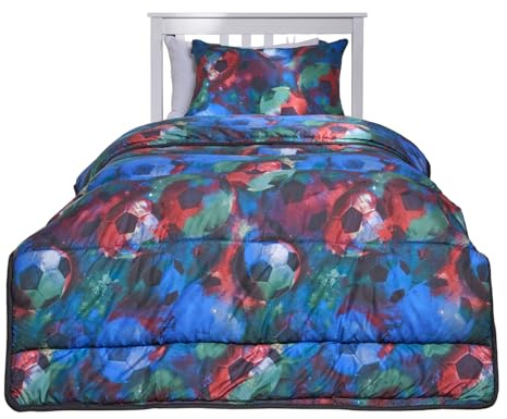 OHS Single Coverless Duvet 10.5 Tog, Soft Microfibre Fabric Vibrant Neon Football Themed Design Kids Coverless Duvet Comfortable Year Round Use Washable Single Bed Duvets & Pillowcase