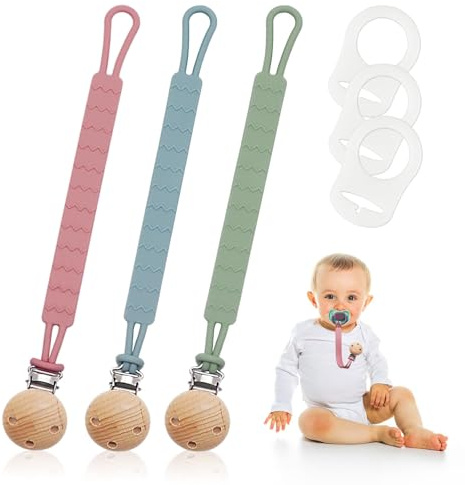 Silicone Dummy Clips, 4pcs Soother Chain Holder, BPA Free Baby Dummy Chain for Unisex Baby (3color1)