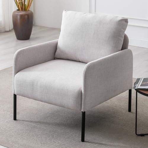 Ya-Home Poltrona Imbottita Poltroncine Salotti in Tessuto di Lino Sedia da Salotto con Gambe in Metallo e poltroncina con Braccioli per Camera da Letto/Soggiorno, Beige