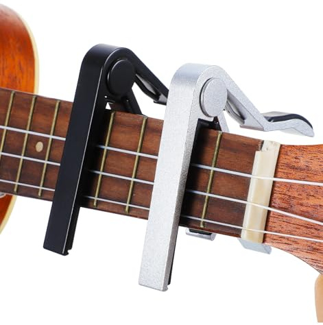 2 capotasto per chitarra, capotasto, chitarra western universale, in metallo, Quick Release, delicato per corde, funzionamento con una sola mano, nero argento (per acustica, classica e chitarra