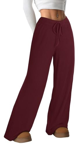 Akiooue Womens Fashion Red Loose Flowy Striped Wide Leg Baggy Trousers