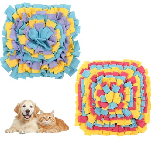 Weciau 2 Pcs Snuffle Mat for Dogs, 35x35cm Puppy Snuffle Mat with Non-Slip Design, Puppy Slow Feeding Training Mat, Interactive Treats Feeding Game for Mental Stimulation, for Small Medium Dog