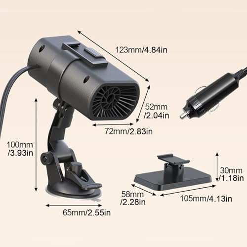 Huvqianu Riscaldamento per abitacolo 12 V - Sbrinatore per veicoli con ventilatore | Riscaldamento per auto 2 in 1 con supporto a ventosa, per veicoli e camper e finestre in inverno vento