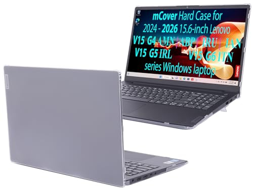 mCover Cover rigida COMPATIBILE SOLO per notebook Lenovo V15 G4 / G5 / G6 Serie 2024-2026 da 15,6 con Windows (con cerniera a 180°, NON adatto ad altri modelli Lenovo) - Trasparente