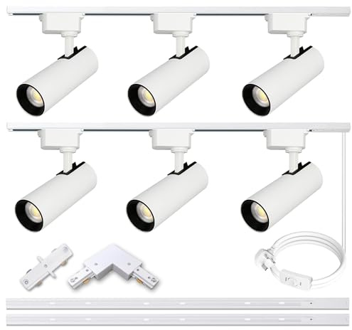 Bravsekai Track Lighting 6 Heads 4000K Natural White, 20W Extra Bright Plug in LED Track Lighting Complete Kits with 2x1m H Type Track Rails Modern Indoor Spotlight Light