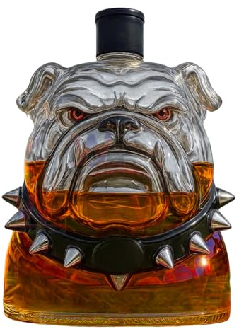 Whisky Garrafa - 300ml Bulldog Design Glass Jarra Contenedor de botella, Dispensador de Alcohol Decoración de la barra para el hogar Display piece | Novedad Barbacoa para hombres Boda Familia Vodka