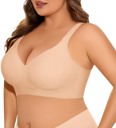 Niwicee Reggiseno Senza Ferretto Donna Taglie Forti Reggiseno Push Up Reggiseno Comodo Senza Cuciture Reggiseno Imbottito per Seno Grande e Cadente (Colore della Pelle, XXL)