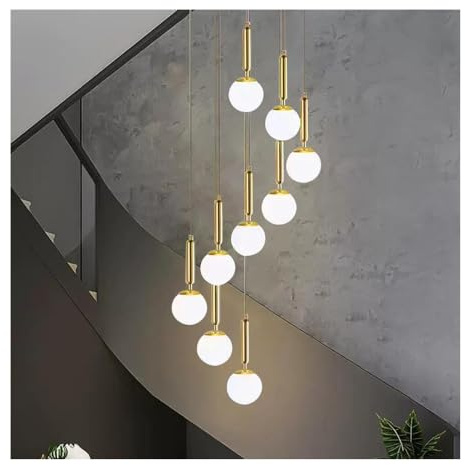 Candelabros, 9 Luces Decorar Escaleras de Vidrio de Leche para Techos Altos Mid Century Modern Hangilight Granjas Negras para Vestíbulo Entrada en Espiral Liviroom/D/a