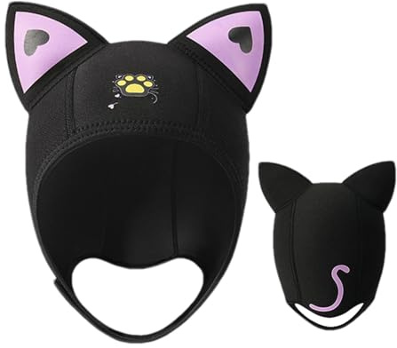 Dykhuva med kattöron – 3 mm neopren-dykpannband för vuxna och barn | termo-surf-huv-badmössa för kallt vatten | ergonomisk våtdräktshuva med tecknad stil F snorkling