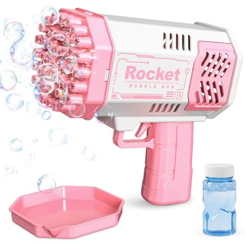 Pistola Bolle di Sapone, Sparabolle di Sapone, Design a Colori con Giunzioni, per Bambini Giochi all'aperto e al coperto Festa a tema d'estate Compleanno, Rosa